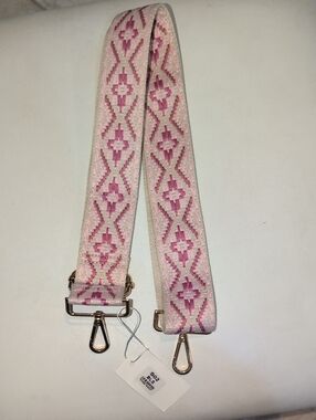 Pink and Cream Woven Bag Strap with Geometric Pattern Adjustable